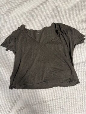 Washed Olive Green Scoop Neck Cropped Women's Tee